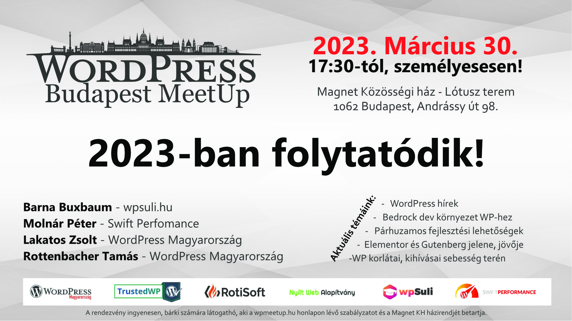 2023-ban folytatódik a WordPress Budapest MeetUp sorozat!